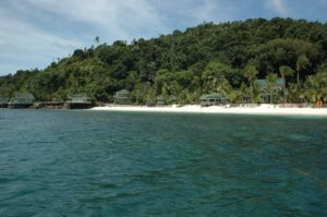 View of Rawa Island Resort from the boat